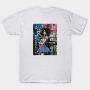 VHS Retro Anime Girl City Night Vintage 70s 80s 90s T-Shirt